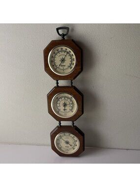 Vintage Springfield Weather Station Barometer Thermometer Hygrometer Wood USA